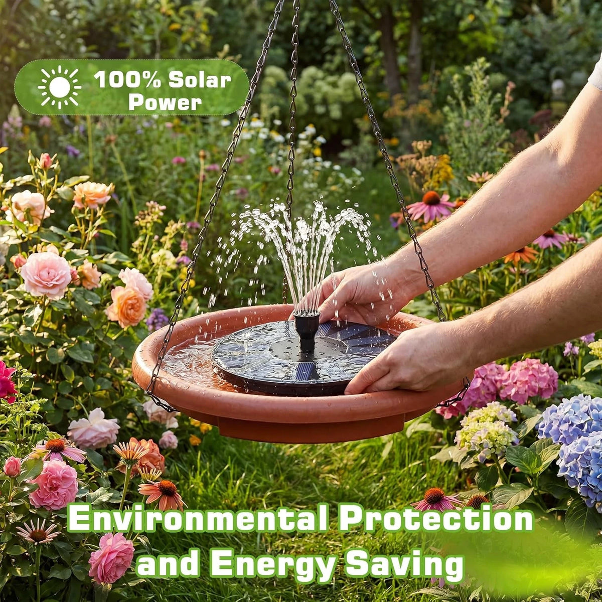 Hanging Solar Bird Bath With Fountain And Feeder For Gardens