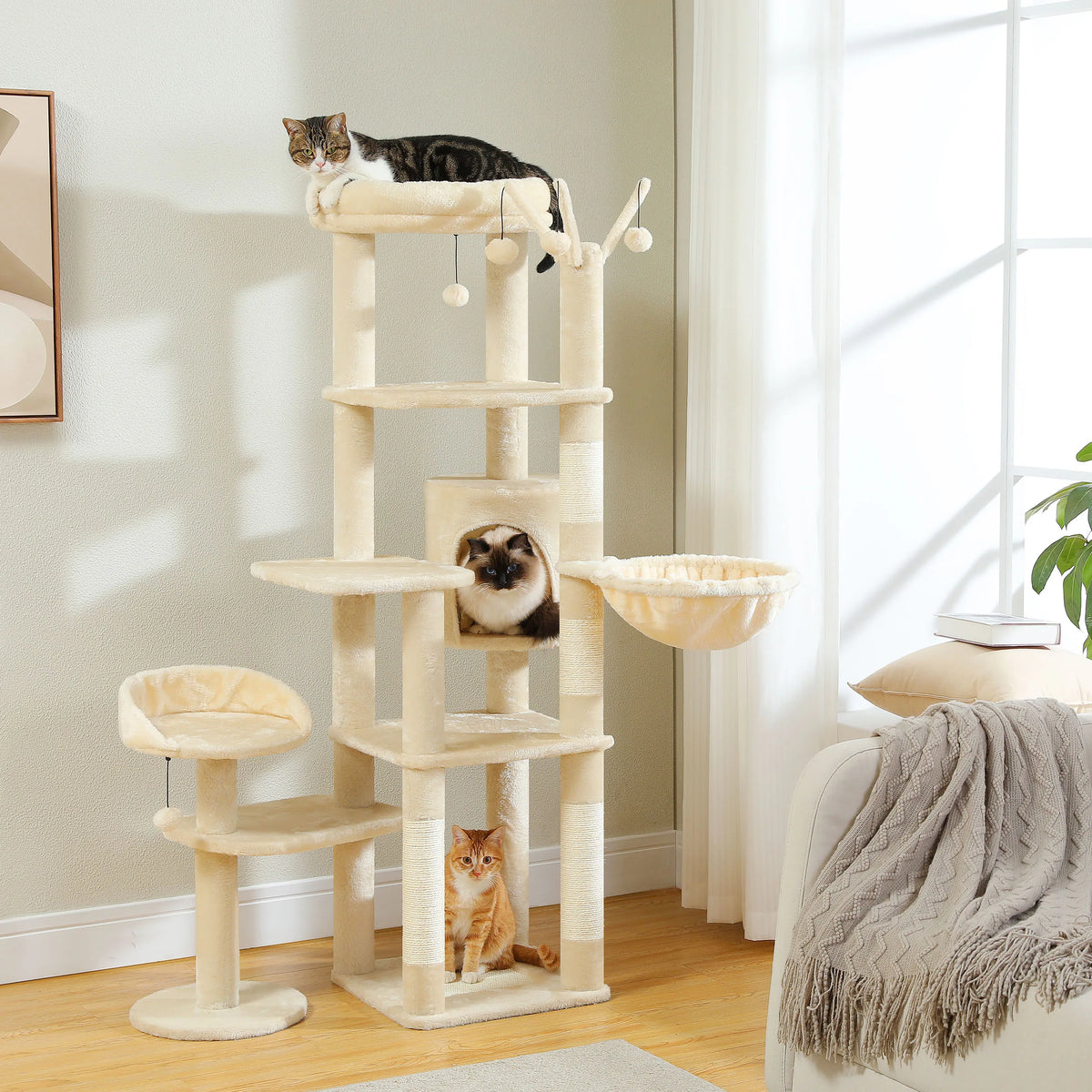 PEQULTI Multi-Level Cat Tree Scratching Post Hammock Perches