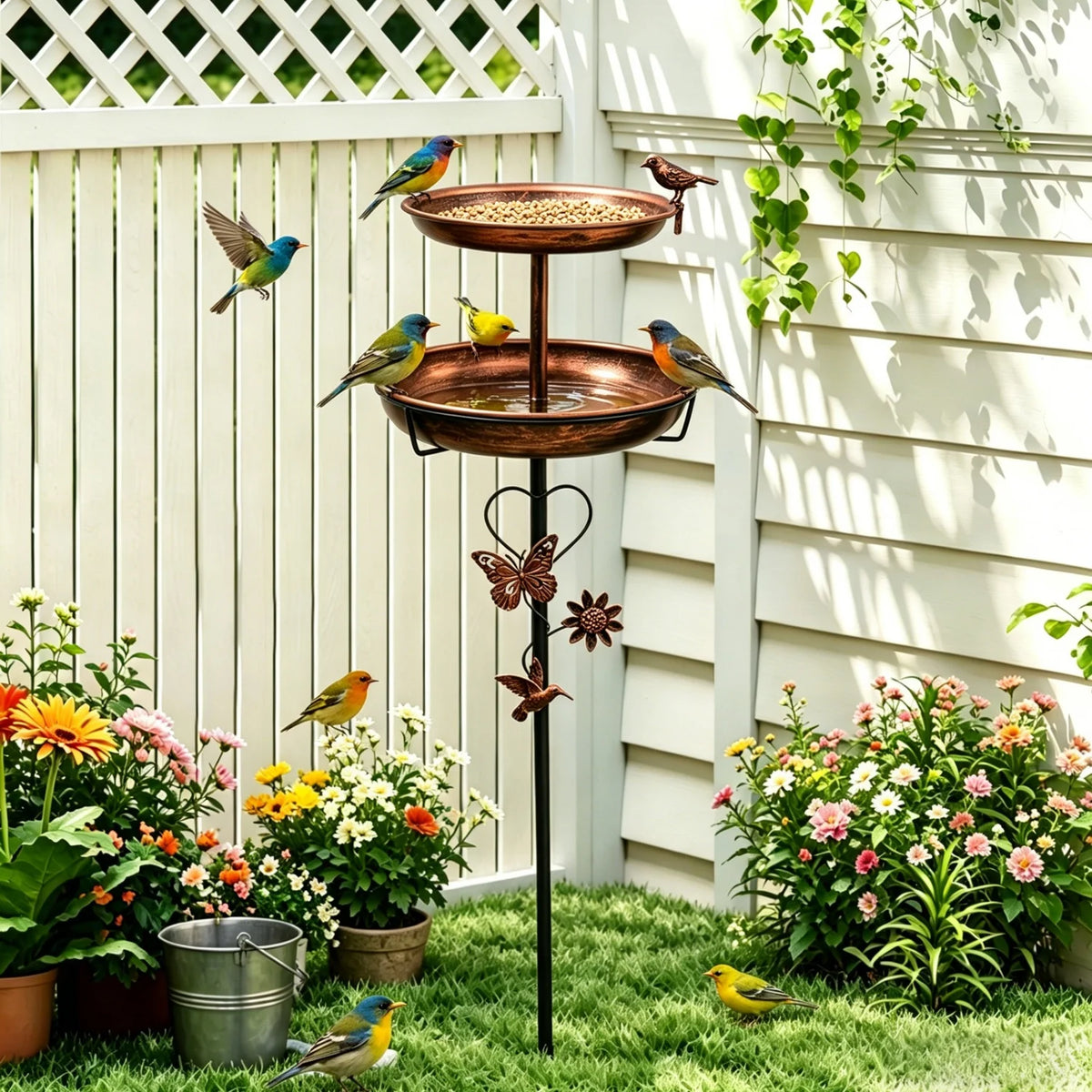 Double Layer Copper Bird Bath Stand For Exterior Garden Decor