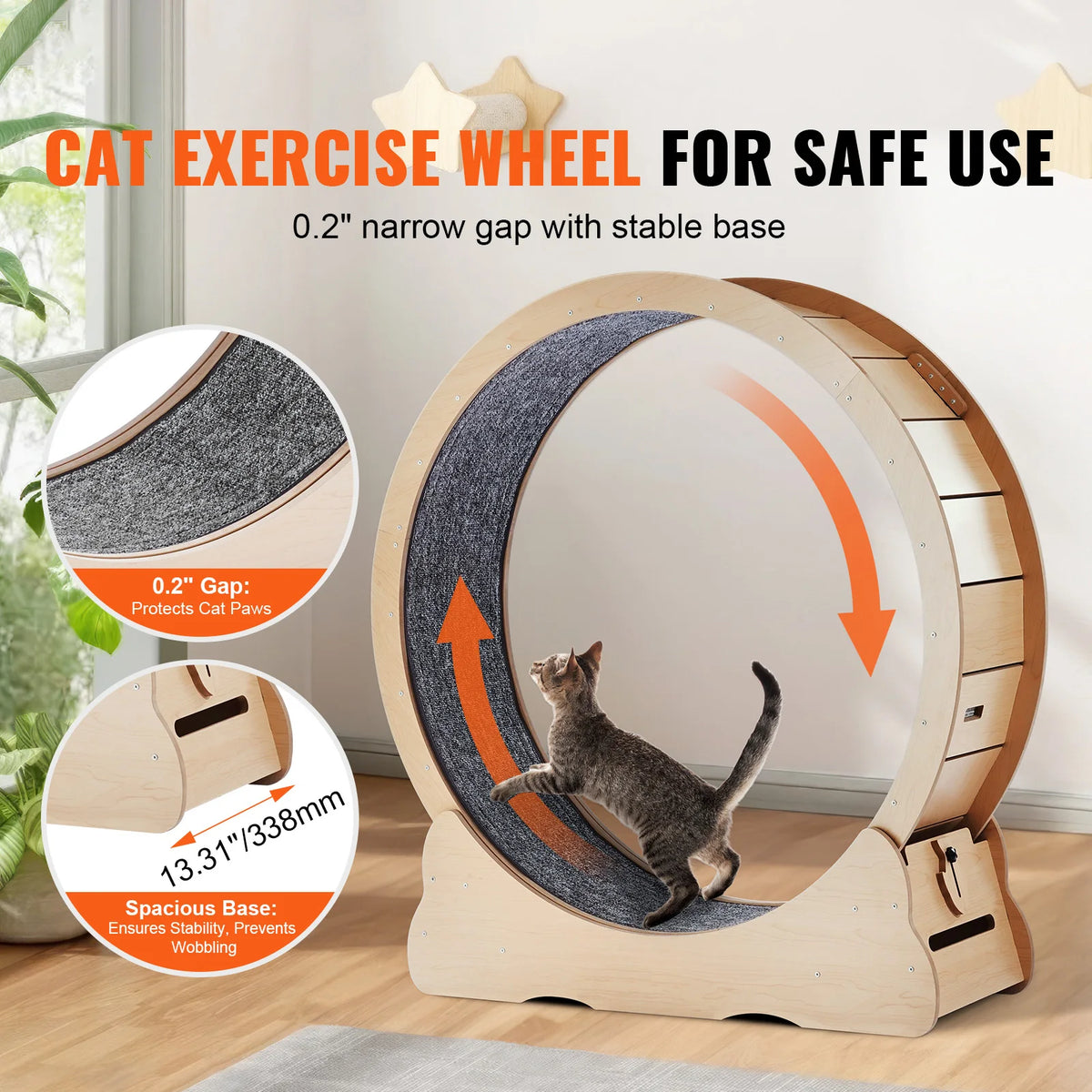 Wooden Cat Exercise Treadmill Wheel With Detachable Carpet And Teaser