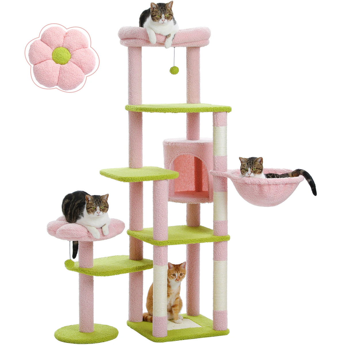 PEQULTI Multi-Level Cat Tree Scratching Post Hammock Perches
