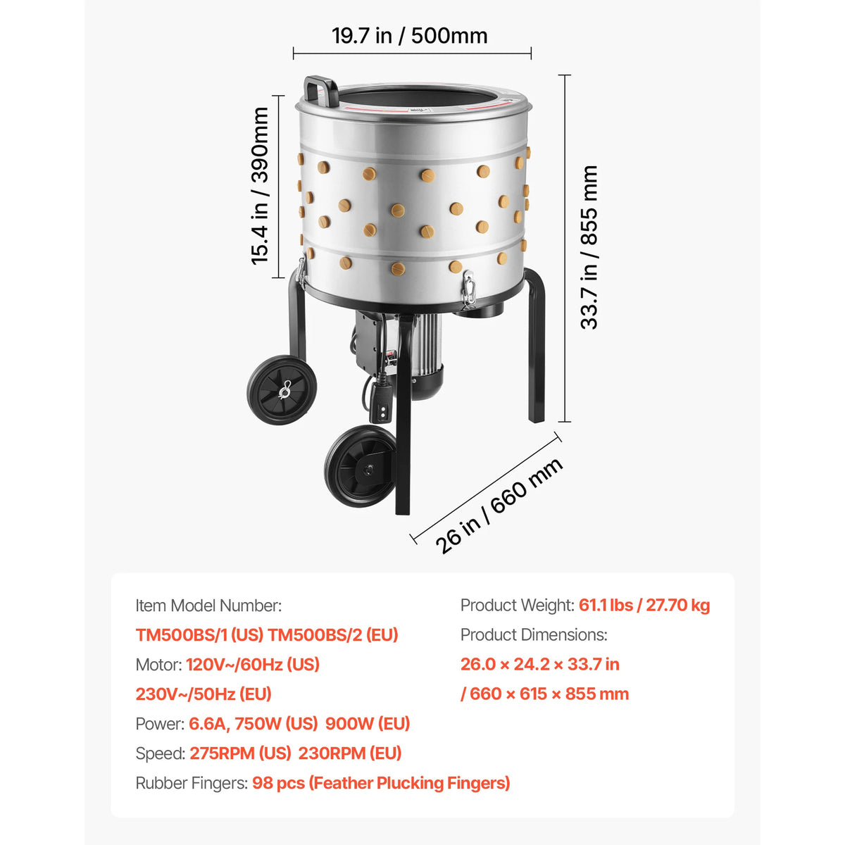 SucceBuy Chicken Plucker Machine With Soft Rubber Fingers And Wheels