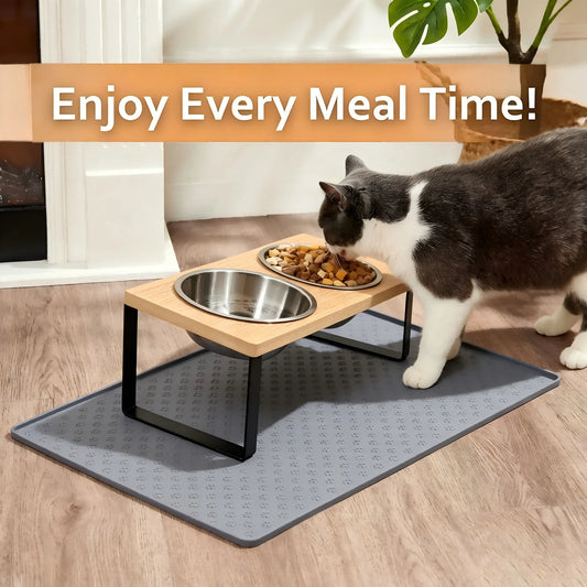 Elevated Cat Bowls With Wooden Stand And Stainless Steel Bowls
