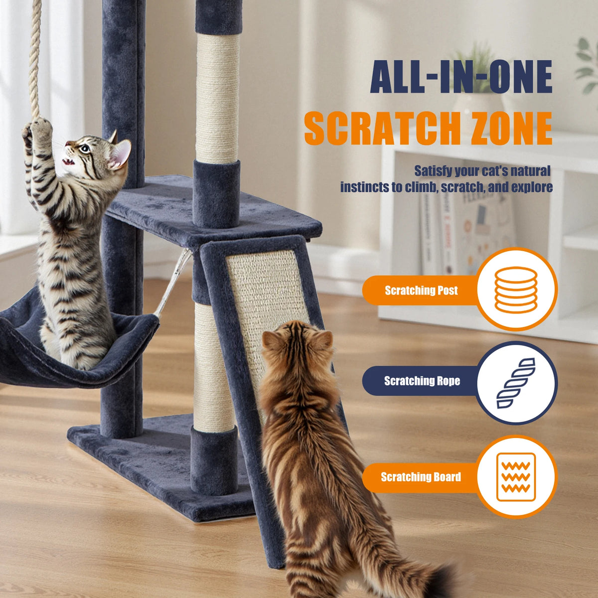 JHK Multi Tier Cat Tree Tower With Natural Sisal Posts