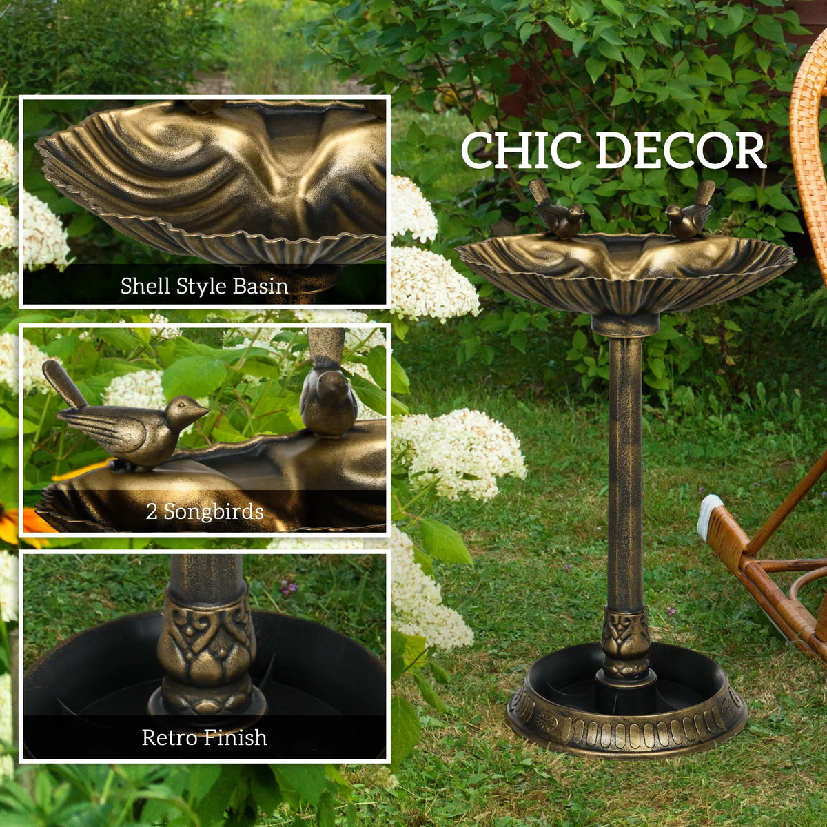 Outsunny Antique Bird Bath With Planter Pedestal And Twin Basins