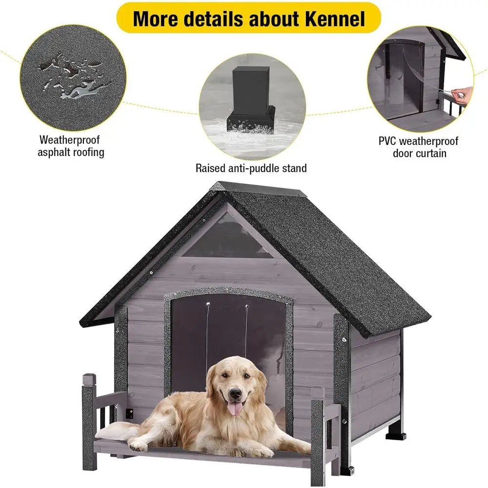 Dog House Outdoor, Insulated Dog Kennel Outside or Large Breed, 50.87" L Weatherproo Large Dog Shelter with Anti-Chewing Iron e
