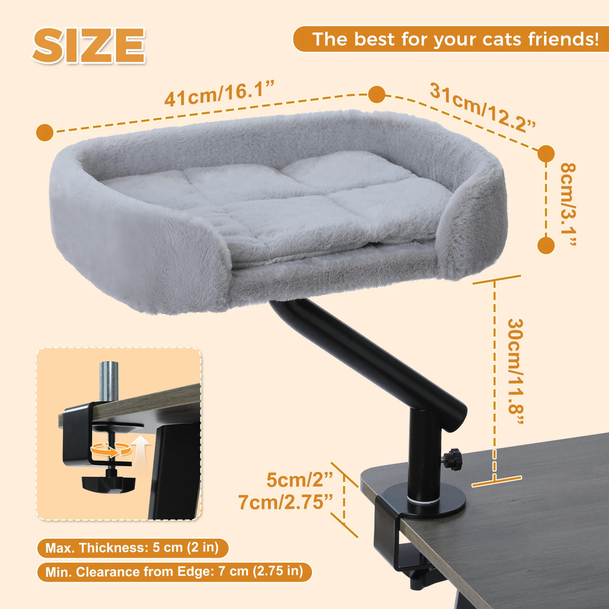 PAWZ Road Cat Desk Bed Rotatable Adjustable Plush Hammock Stand