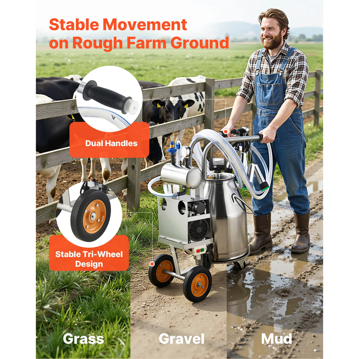 SucceBuy Electric Cow Milking Machine Stainless Steel Bucket
