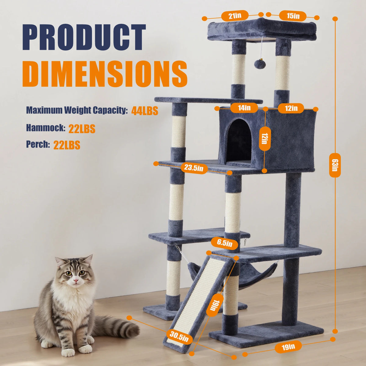 JHK Multi Tier Cat Tree Tower With Natural Sisal Posts