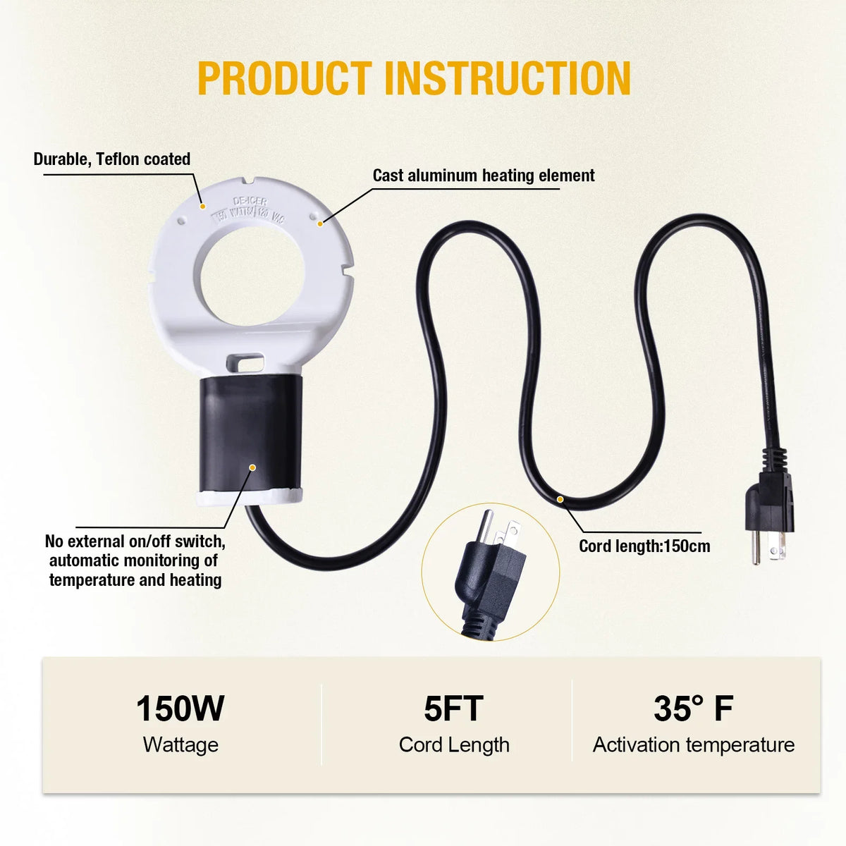 Submersible Thermostatic Bird Bath Heater And Water De-Icer