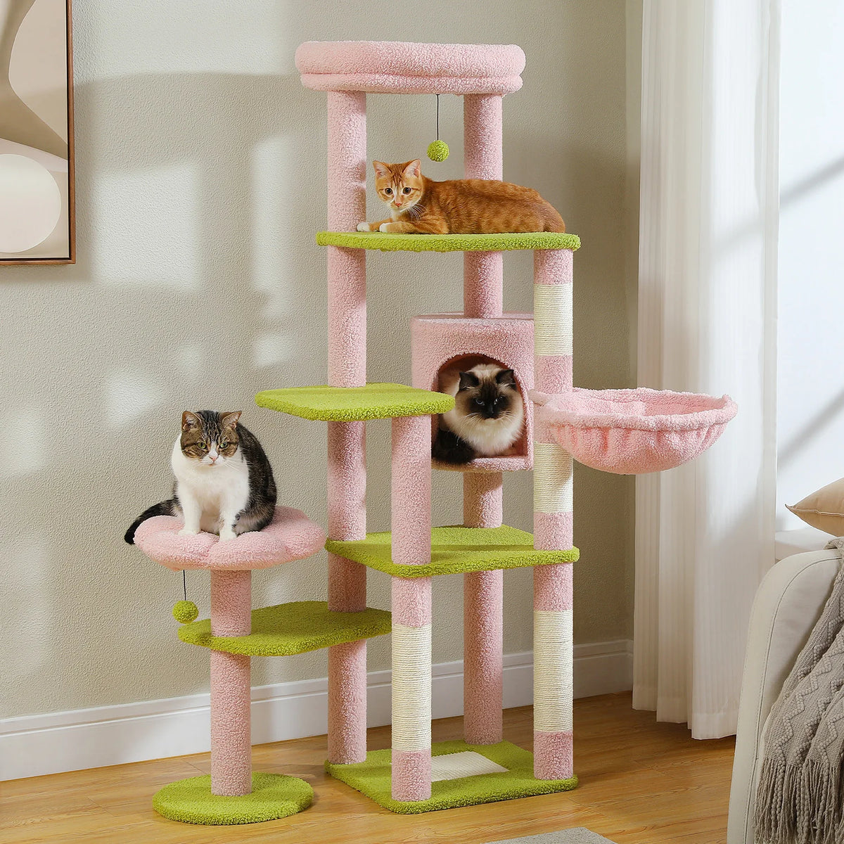 PEQULTI Multi-Level Cat Tree Scratching Post Hammock Perches