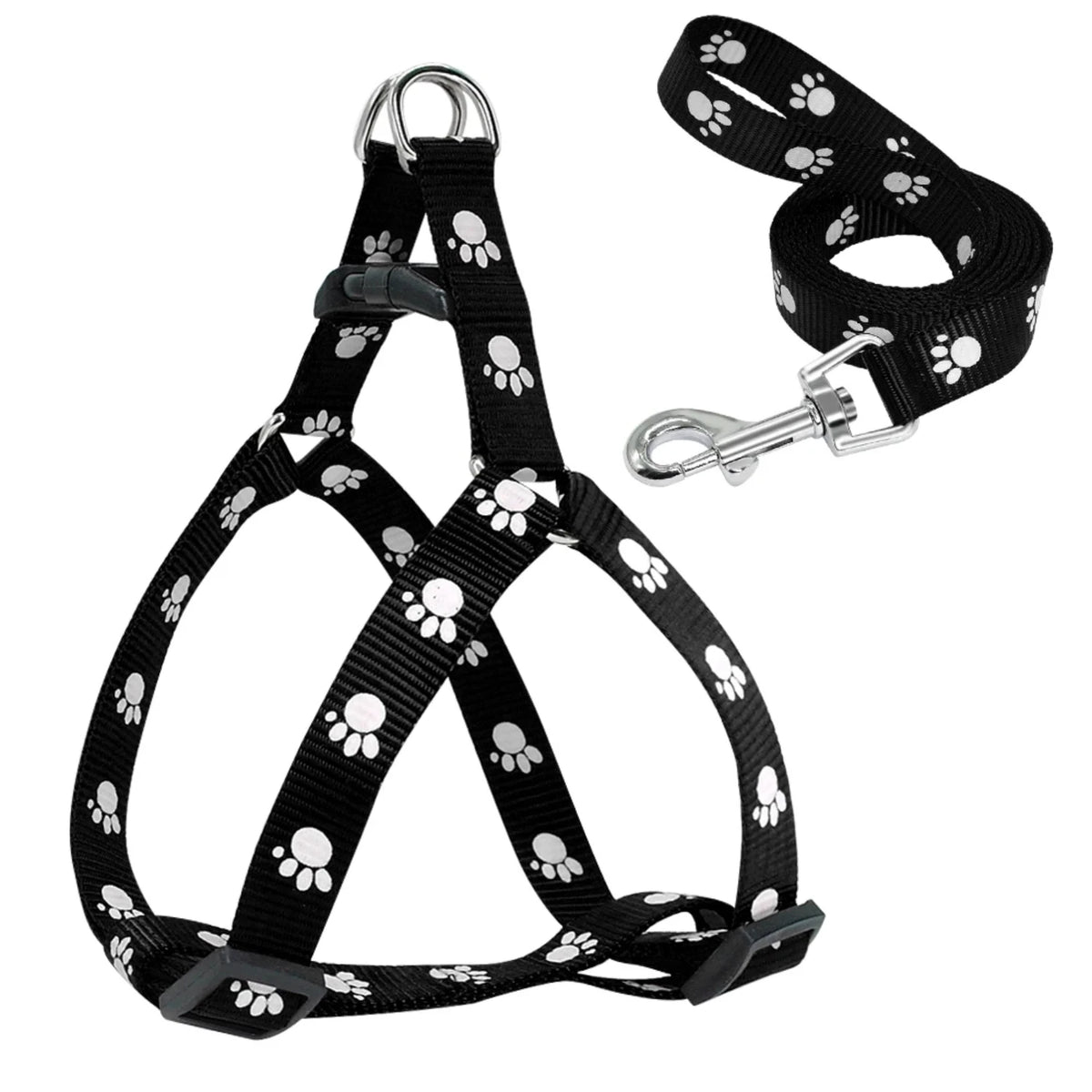 Nylon Dog Harness and Leash Set Adjustable Paw Print Dog Harness Walking Leash Strap  Small Medium Dogs S/M/L