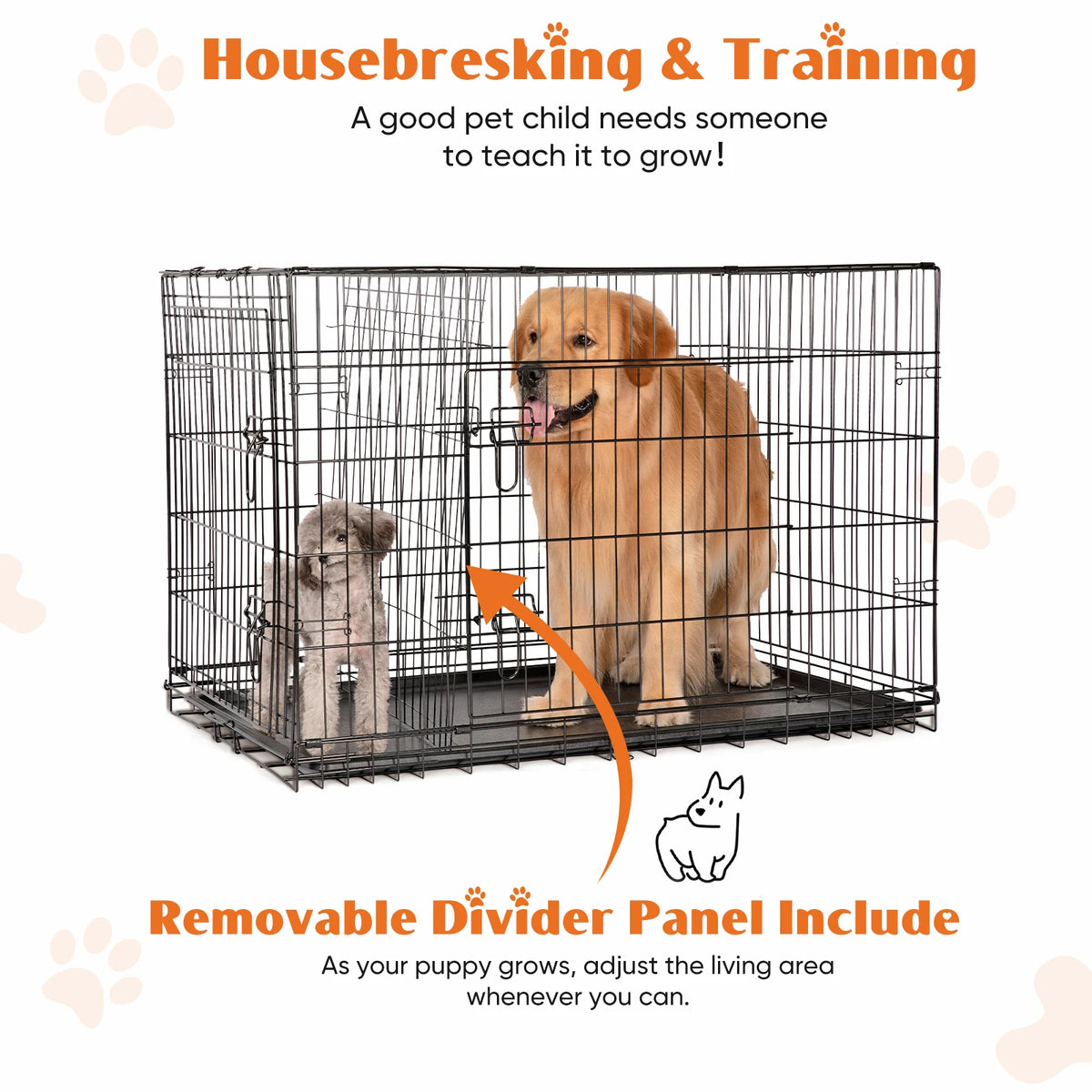 JHK Double Door Folding Dog Kennel With Leakproof Pan Tray