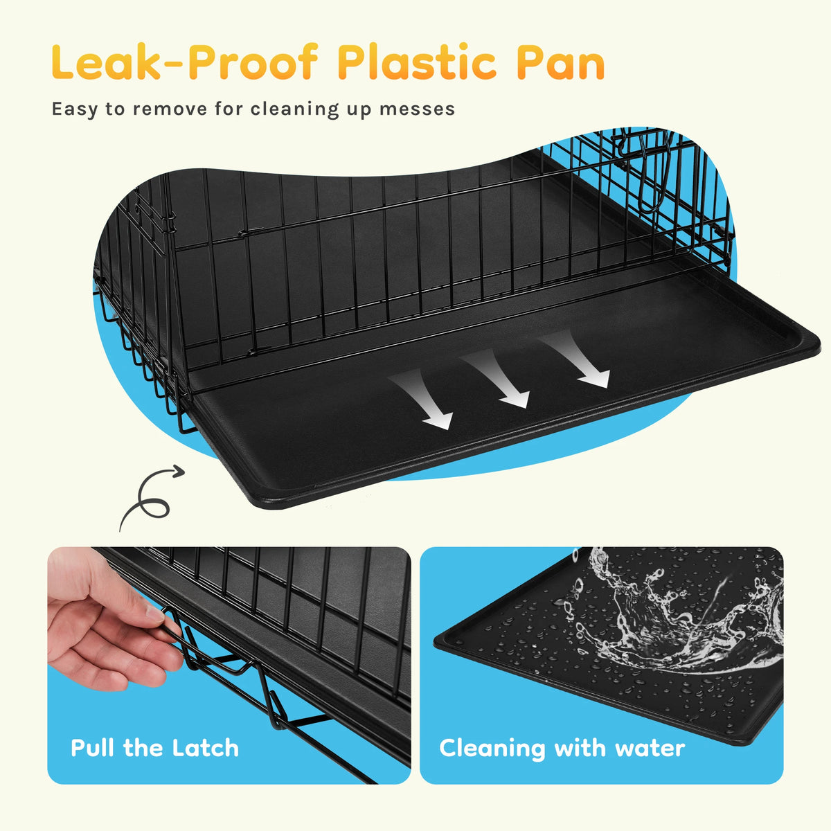 Jhk Foldable Metal Dog Kennel With Leak Proof Tray