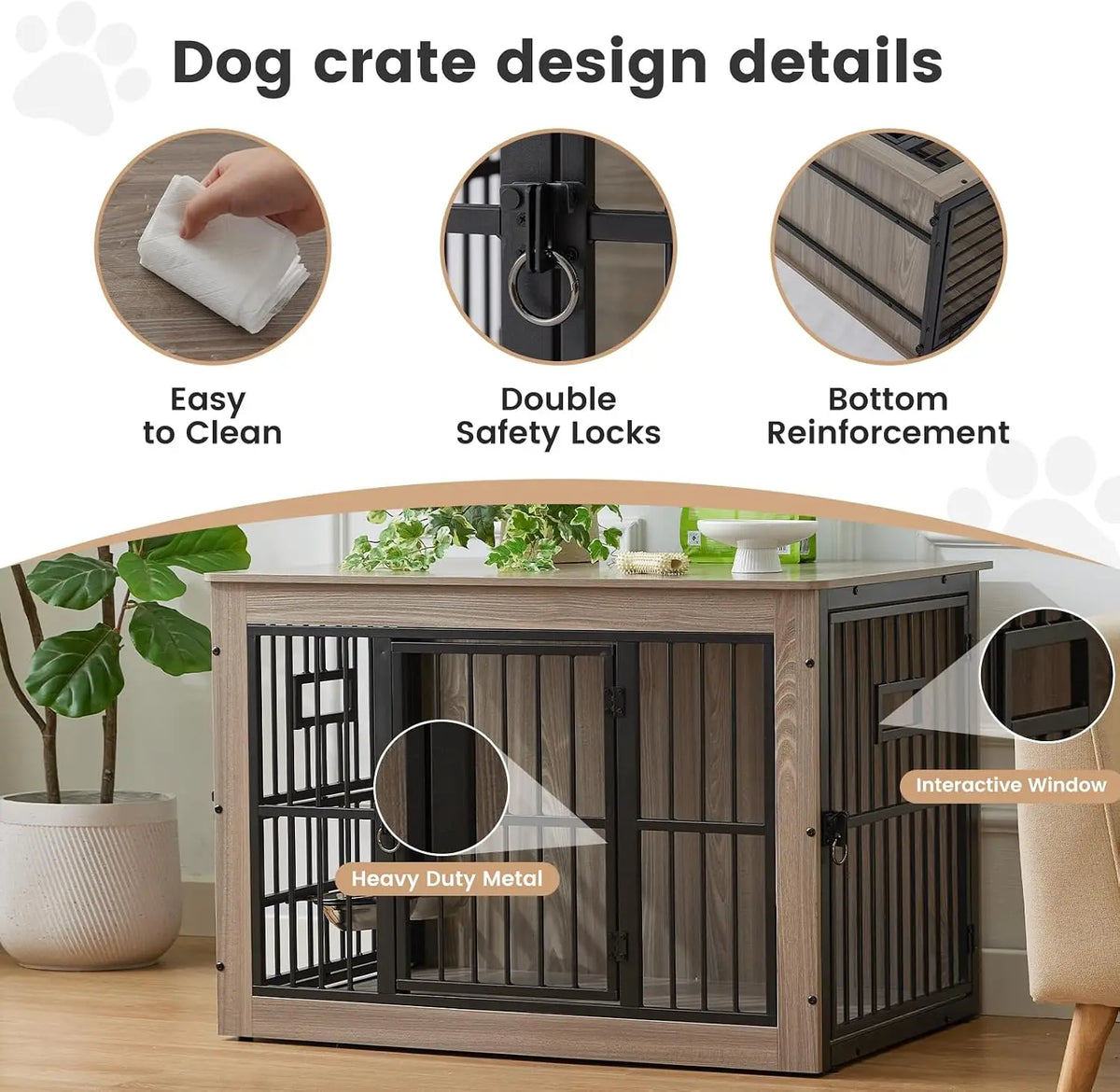 27 Inch Heavy Duty Dog Crate Furniture for Puppy/Small Dogs, Decorative Pet House End Table with 3 Doors, Wooden Cage Kennel