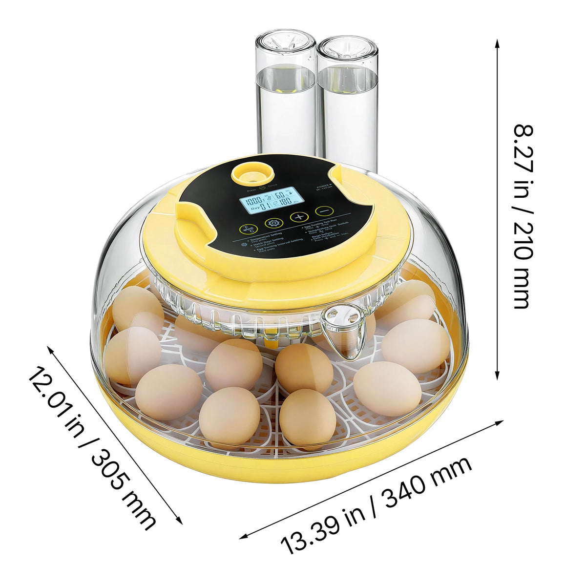 SucceBuy Egg Incubator with LED Candler Temperature Display Auto Humidity Control 360° View Clear Window Poultry Eggs Incubator