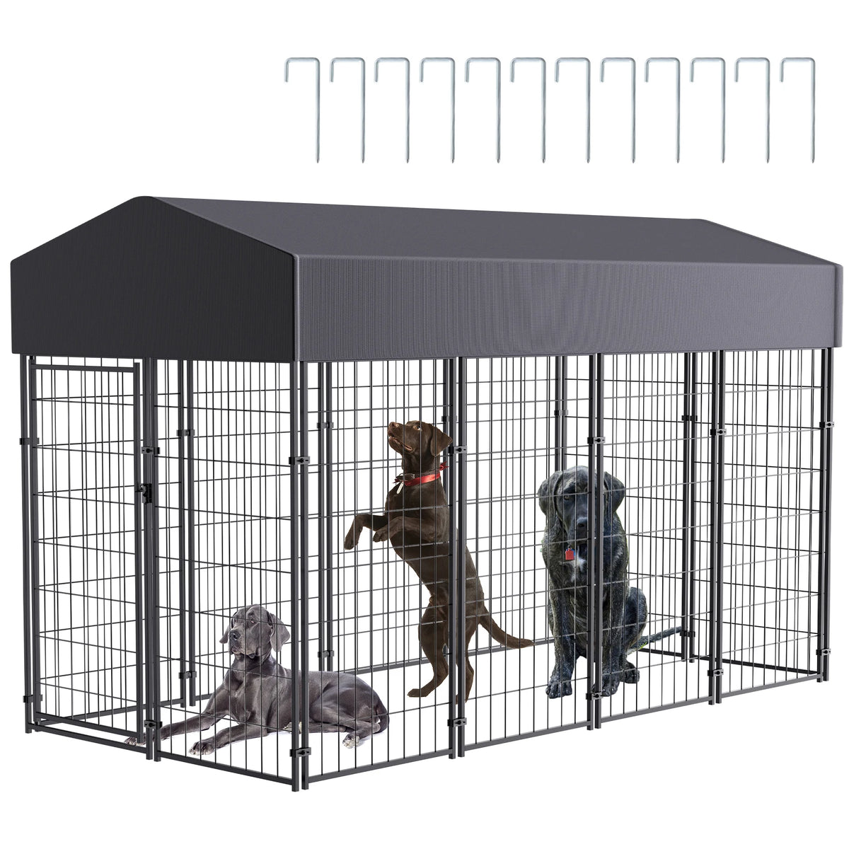Bingopaw Welded Wire Dog Kennel With Weatherproof Cover And Stakes