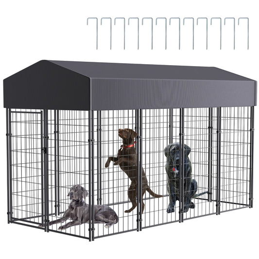 Bingopaw Welded Wire Dog Kennel With Weatherproof Cover And Stakes