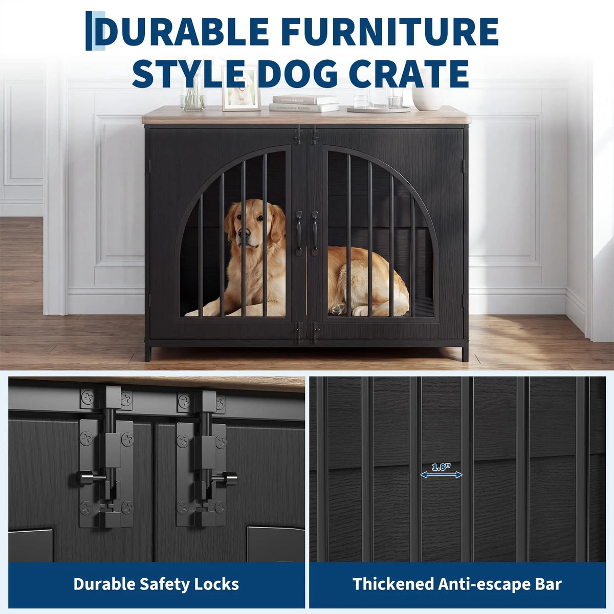 Dog Crate Furniture Indoor Dog Kennel With Lock And Arched Door