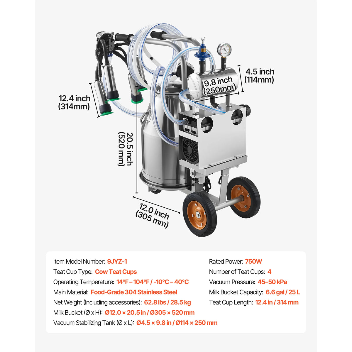 SucceBuy Electric Cow Milking Machine Stainless Steel Bucket