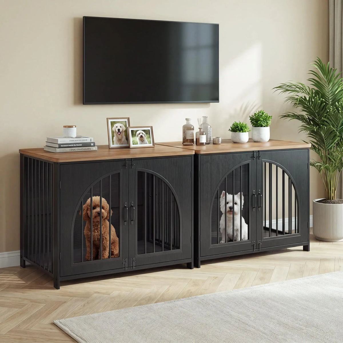 Dog Crate Furniture Indoor Dog Kennel With Lock And Arched Door