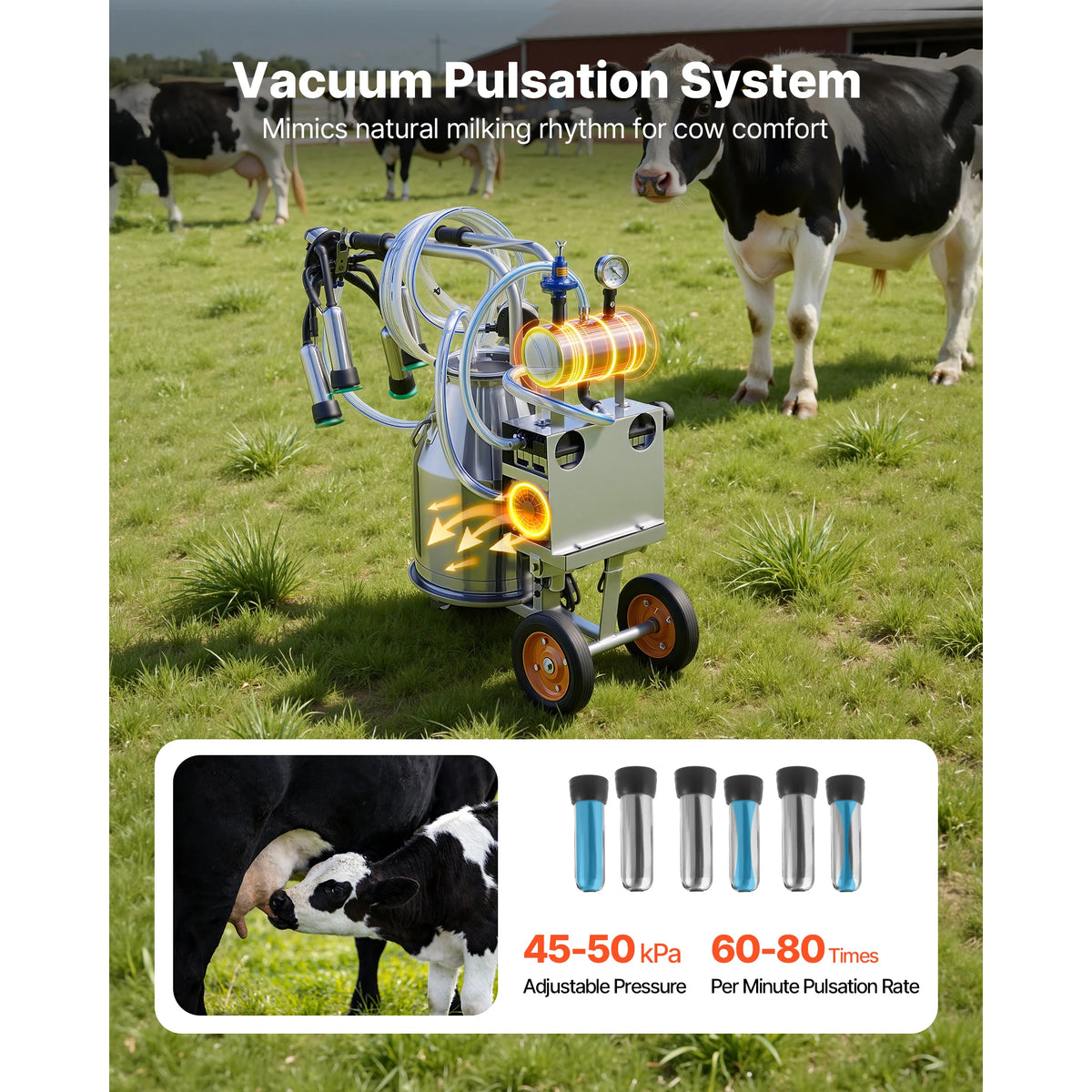 SucceBuy Electric Cow Milking Machine Stainless Steel Bucket