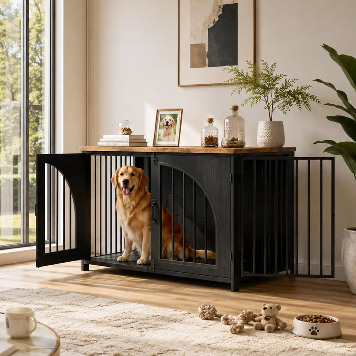 Dog Crate Furniture Indoor Dog Kennel With Lock And Arched Door