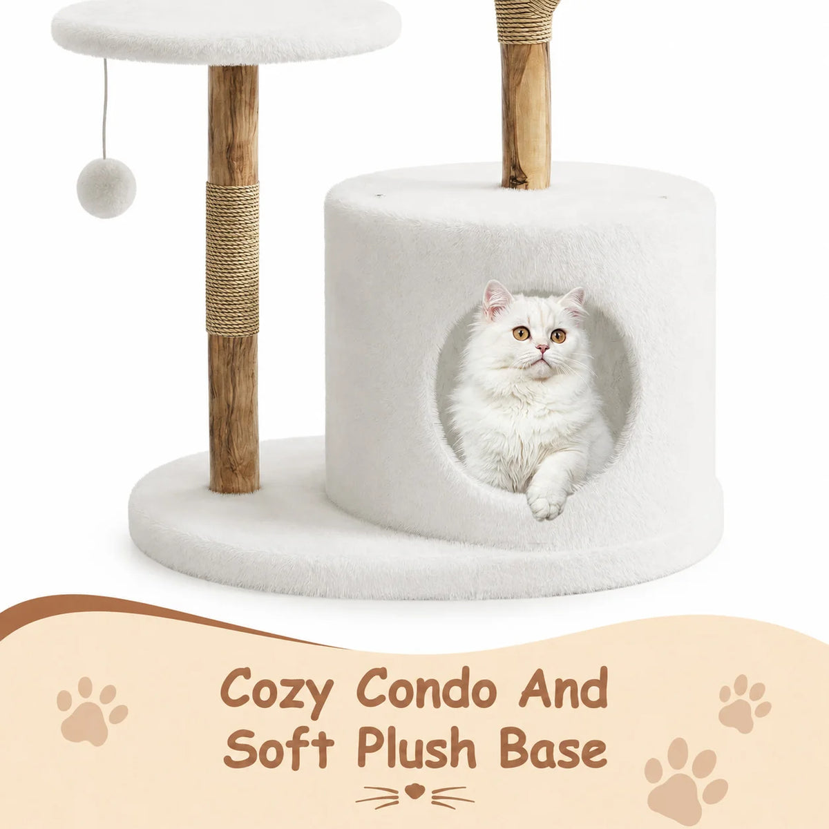 43 Inch Wooden Cat Tree Tower Rattan Design Multi Level Climbing Furniture with Perches Scratching Post And Resting Areas for Indoor Cats