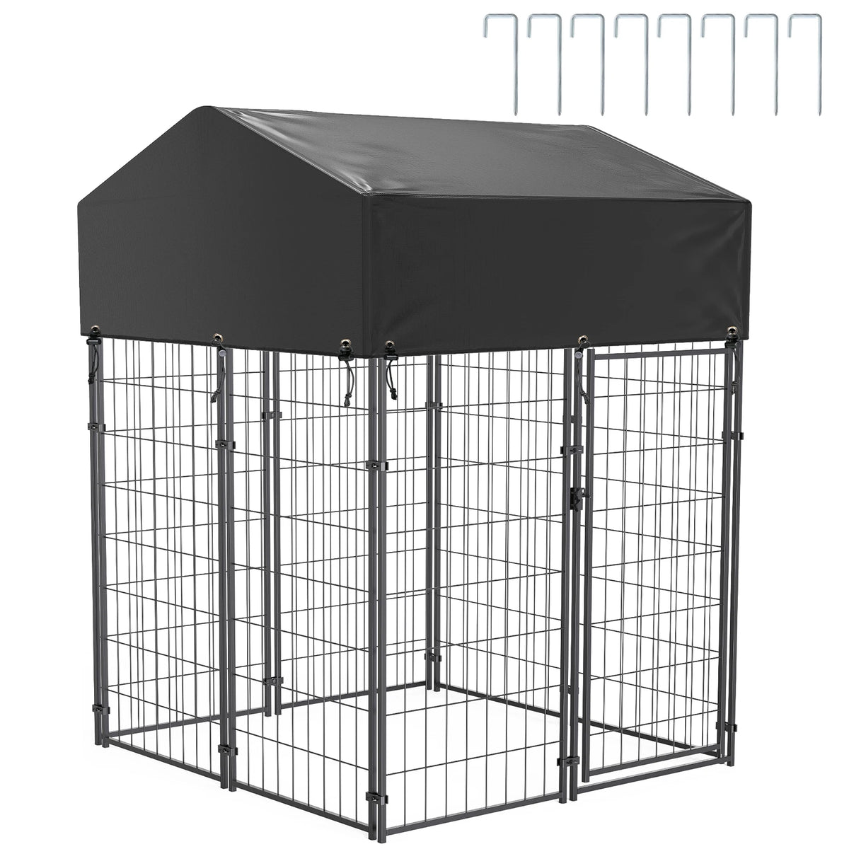 Bingopaw Welded Wire Dog Kennel With Weatherproof Cover And Stakes
