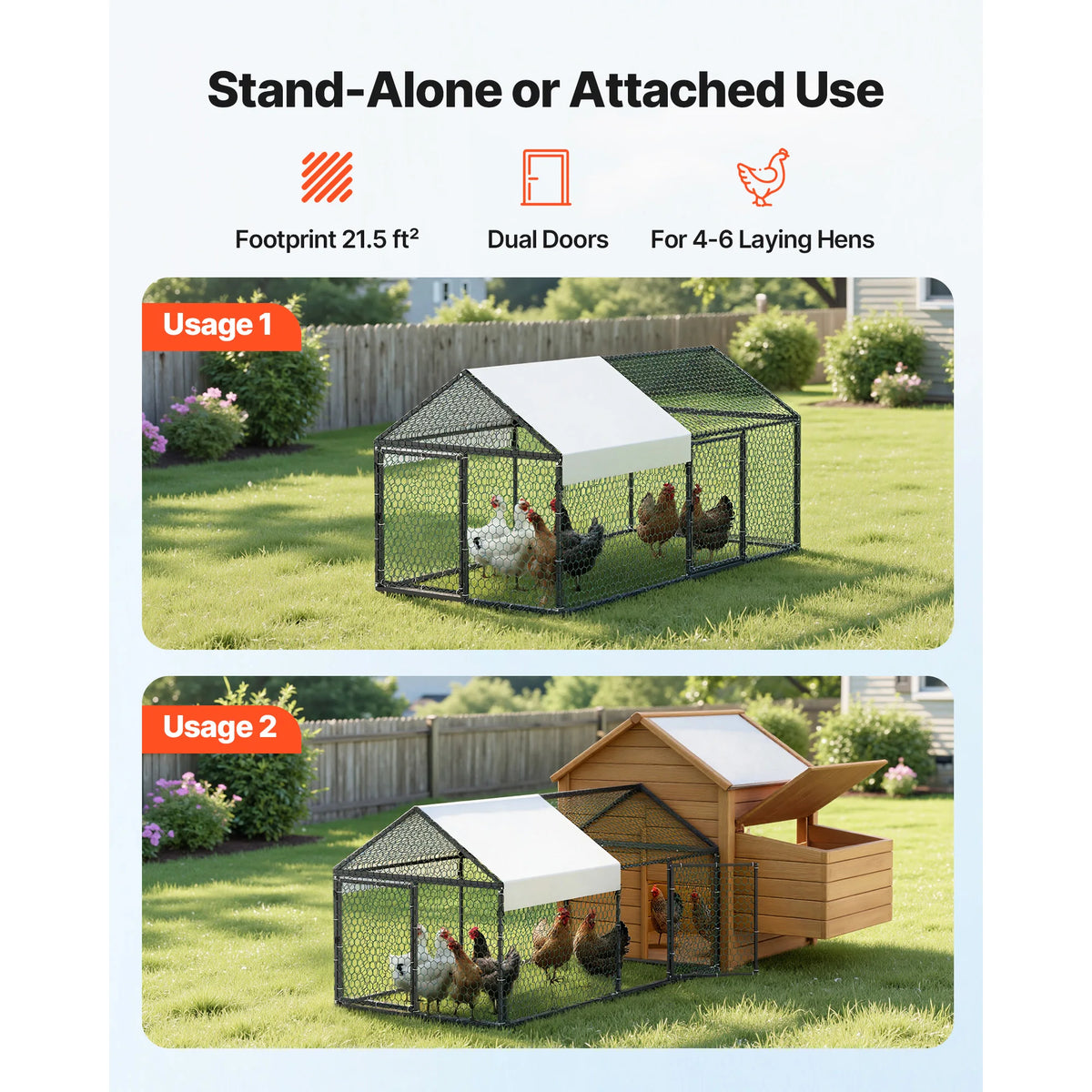 SucceBuy Metal Chicken Coop With Waterproof Cover And Spire Roof