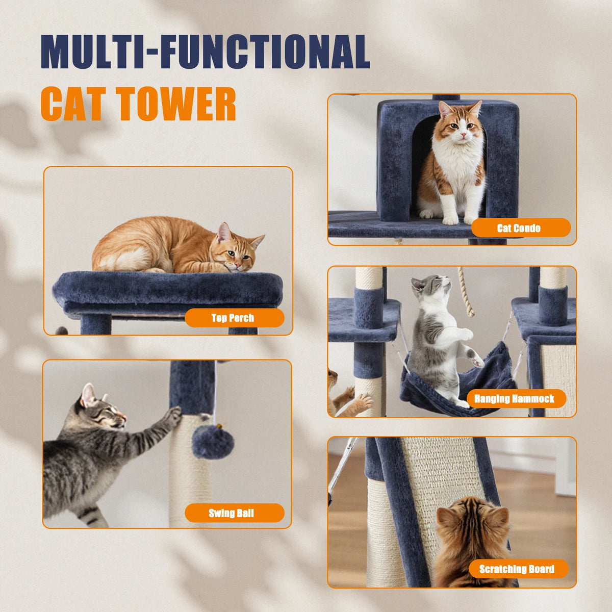 JHK Multi Tier Cat Tree Tower With Natural Sisal Posts