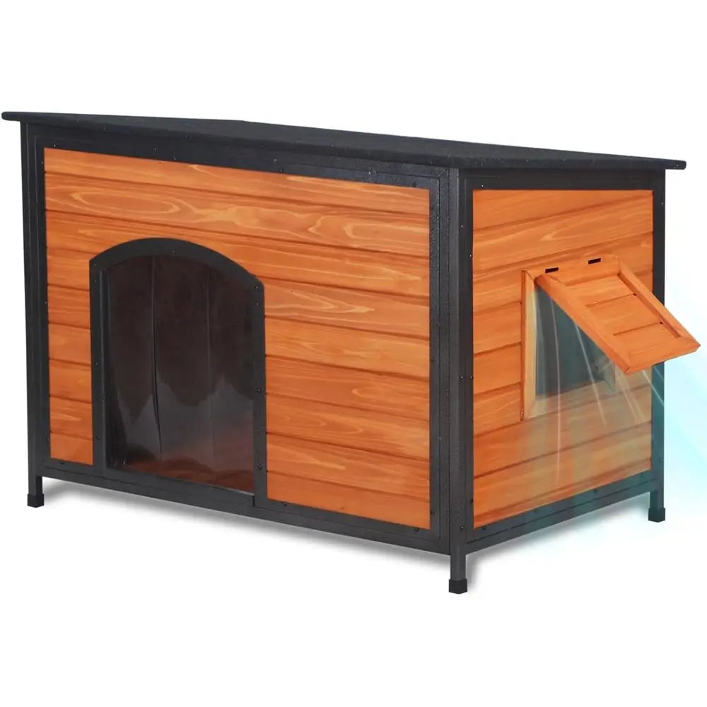 Dog House Outdoor Weatherproo 43.3" L Chew Proo Dog Kennel or Small Medium Large Dogs with Strong Metal Chew Proo e Raised Desig