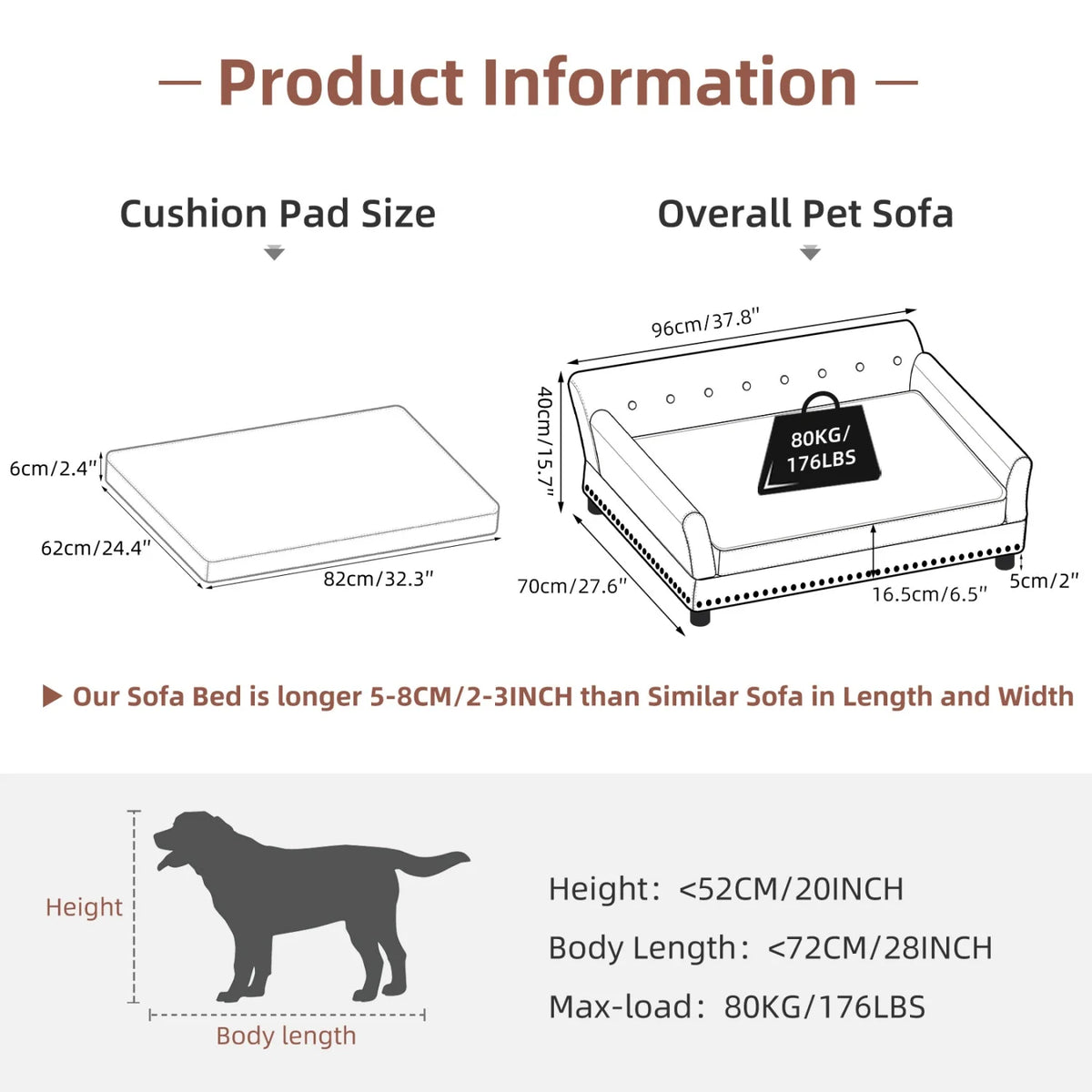 BINGOPAW Elevated Dog Sofa With Removable Microfiber Cover