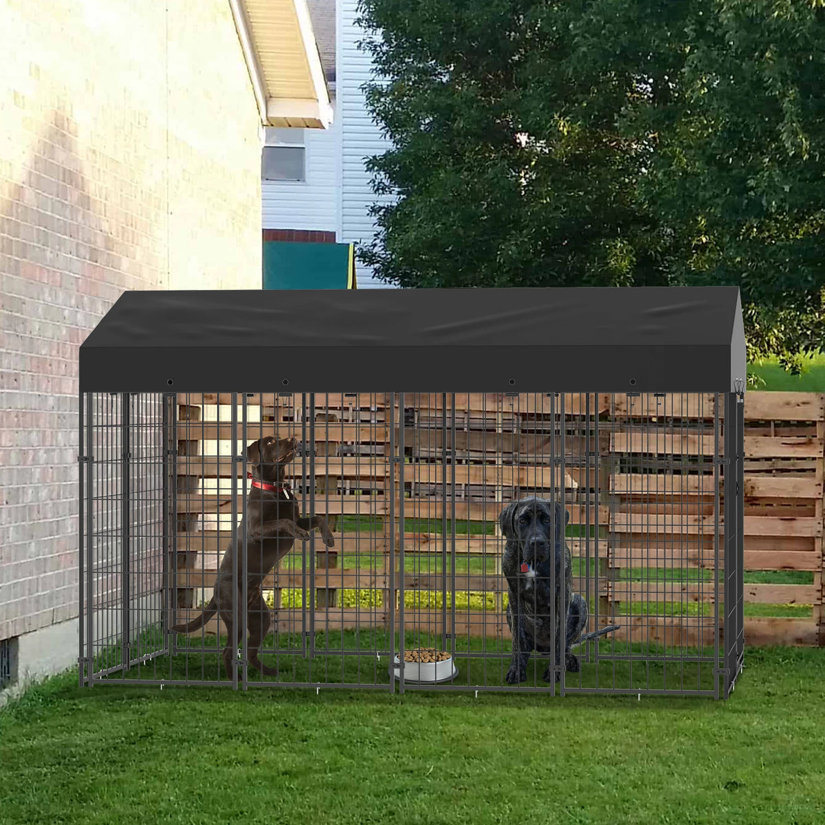 Bingopaw Welded Wire Dog Kennel With Weatherproof Cover And Stakes