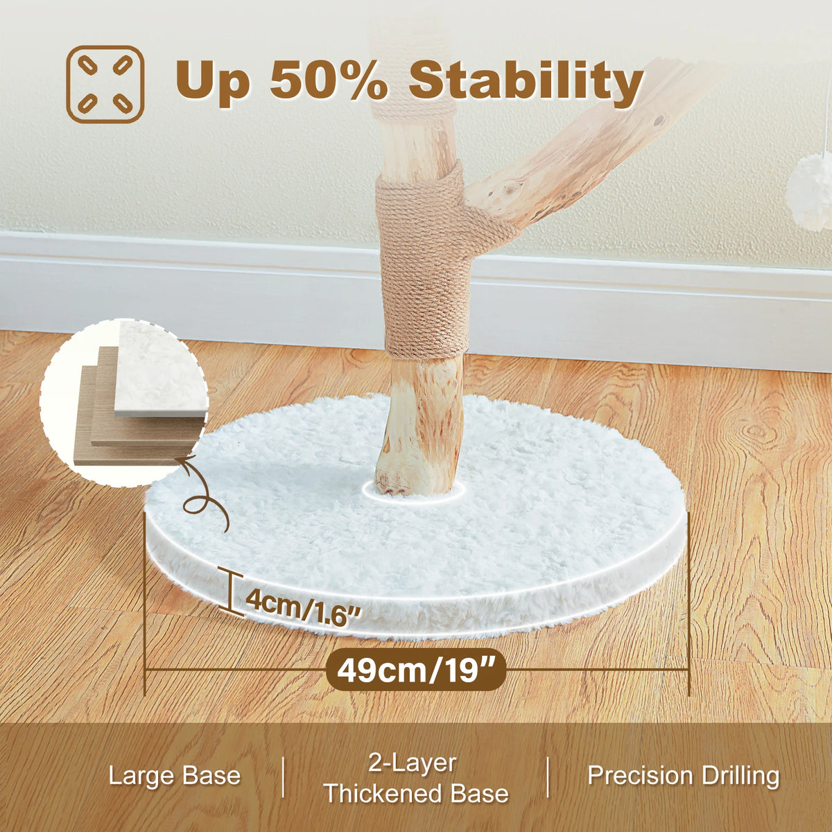 Modern Cat Tree Tower with Natural Solid Wood Scratching Posts Spacious Wicker Basket Luxury Cat Condo Bed for Indoor Cat Toys