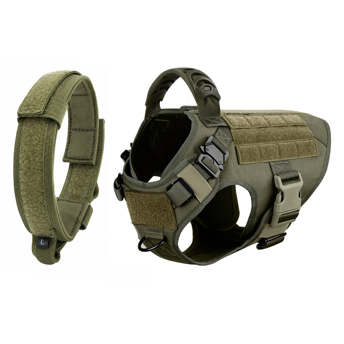 Dog Harness Collar Set Adjustable Tactical Dog Vest Harness And Durable Nylon Dog Collar Combo For Small Medium Large Dogs Outdoor Walking Training