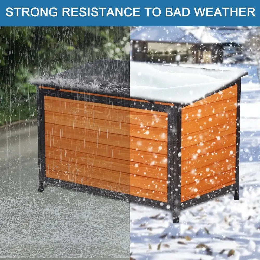 Dog House Outdoor Weatherproo 43.3" L Chew Proo Dog Kennel or Small Medium Large Dogs with Strong Metal Chew Proo e Raised Desig