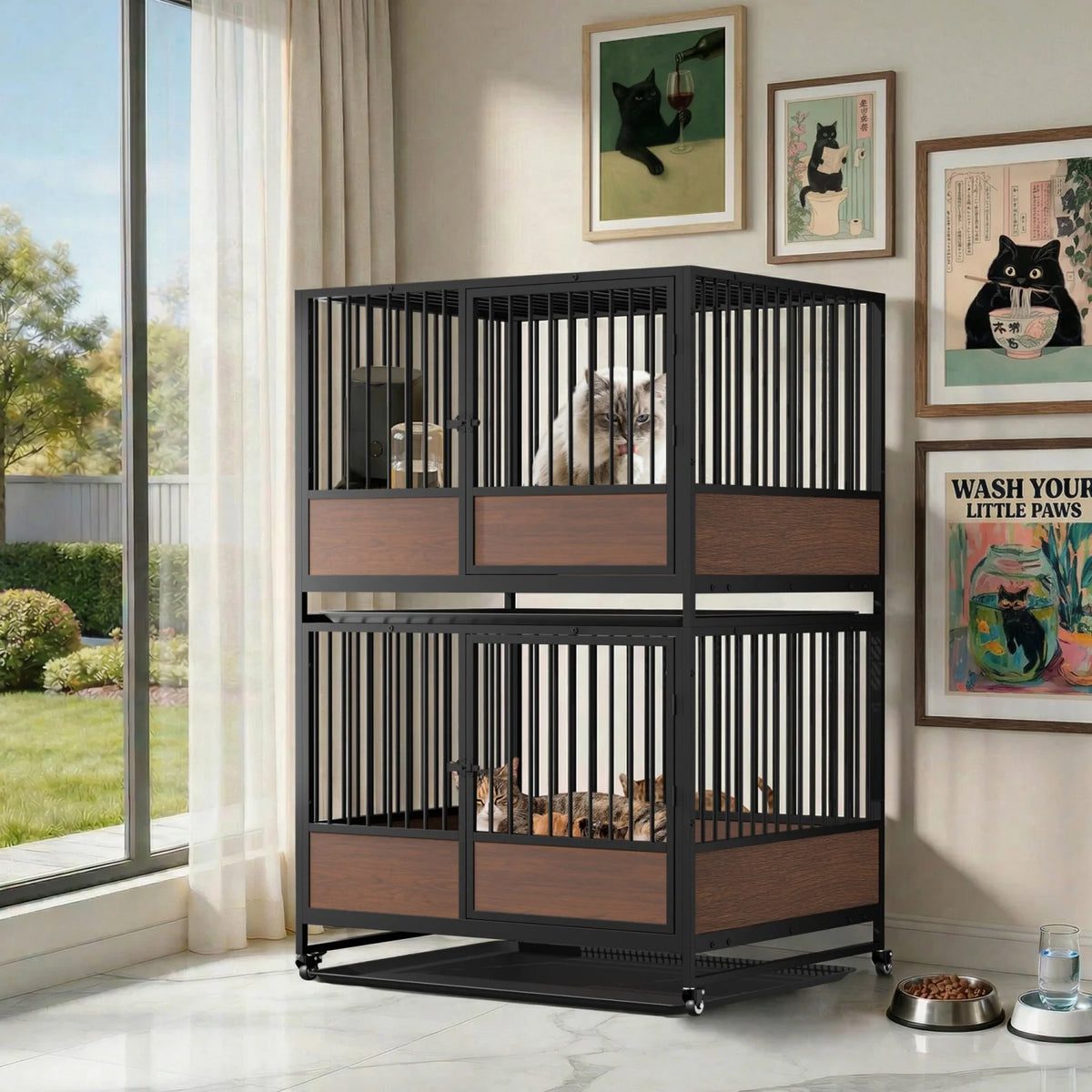 Premium Metal Cat Whelping Crate Removable Tray Furniture Style Slider