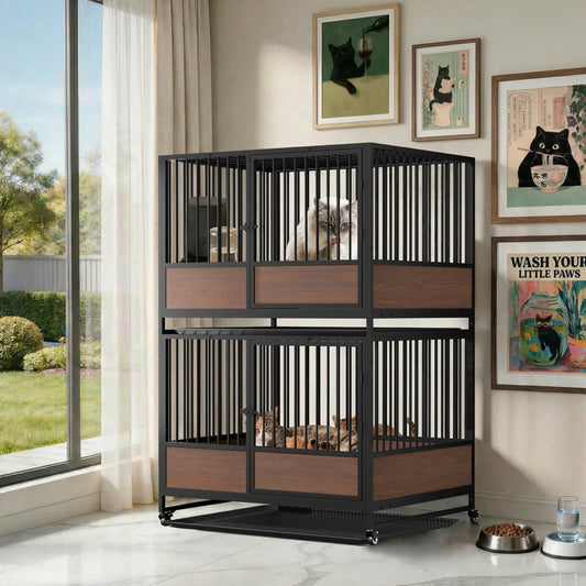 Premium Metal Cat Whelping Crate Removable Tray Furniture Style Slider