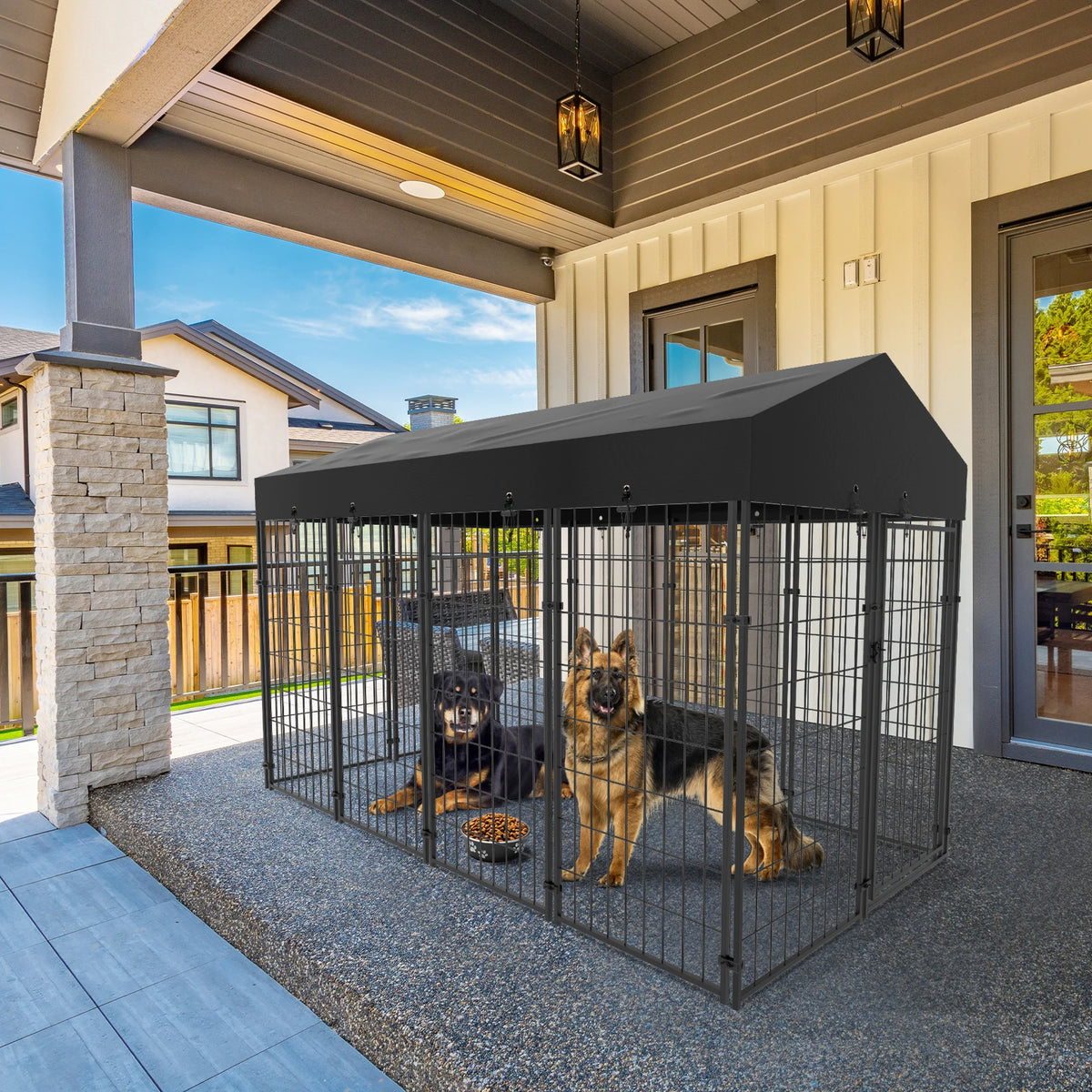 Bingopaw Welded Wire Dog Kennel With Weatherproof Cover And Stakes