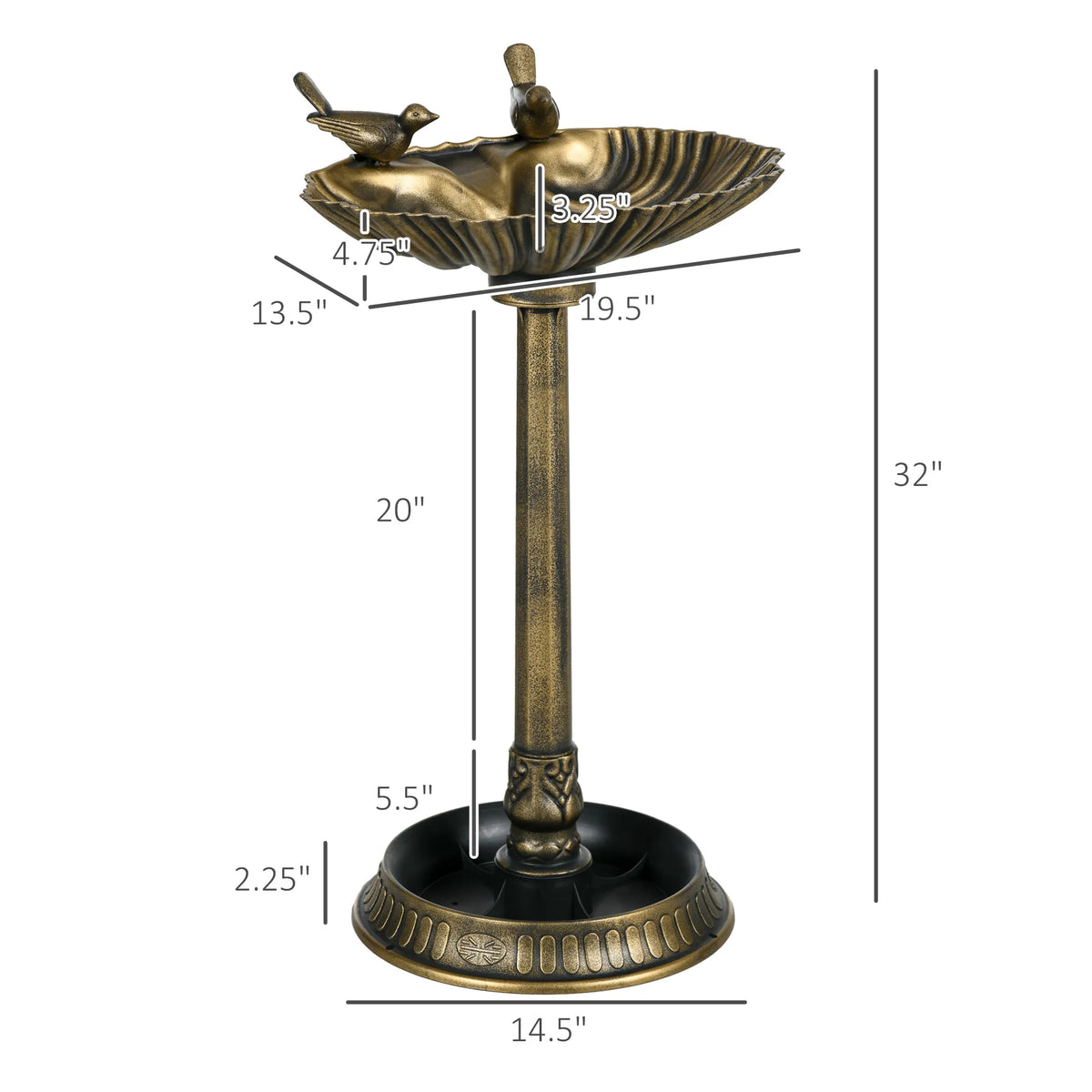 Outsunny Antique Bird Bath With Planter Pedestal And Twin Basins
