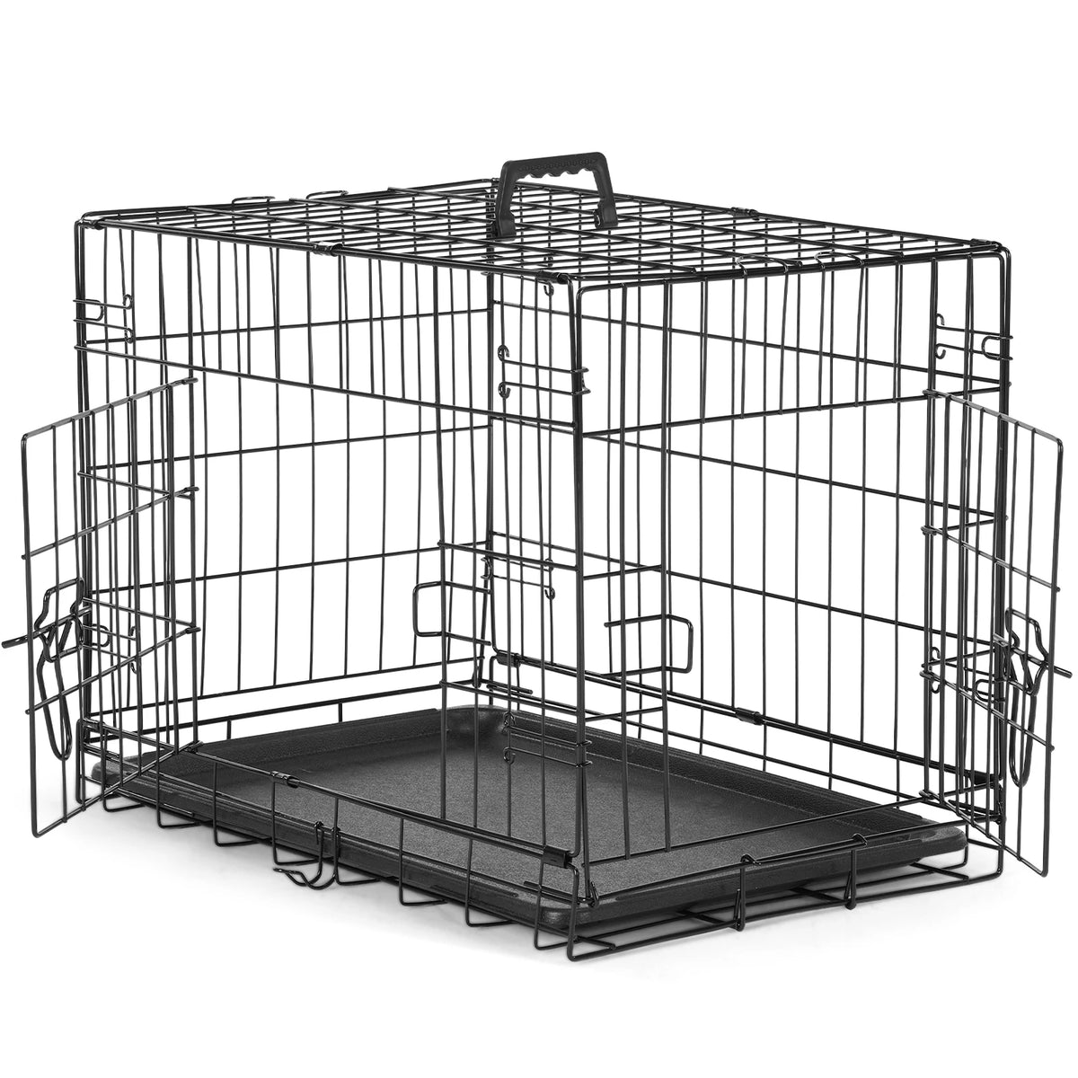 JHK Double Door Folding Dog Kennel With Leakproof Pan Tray