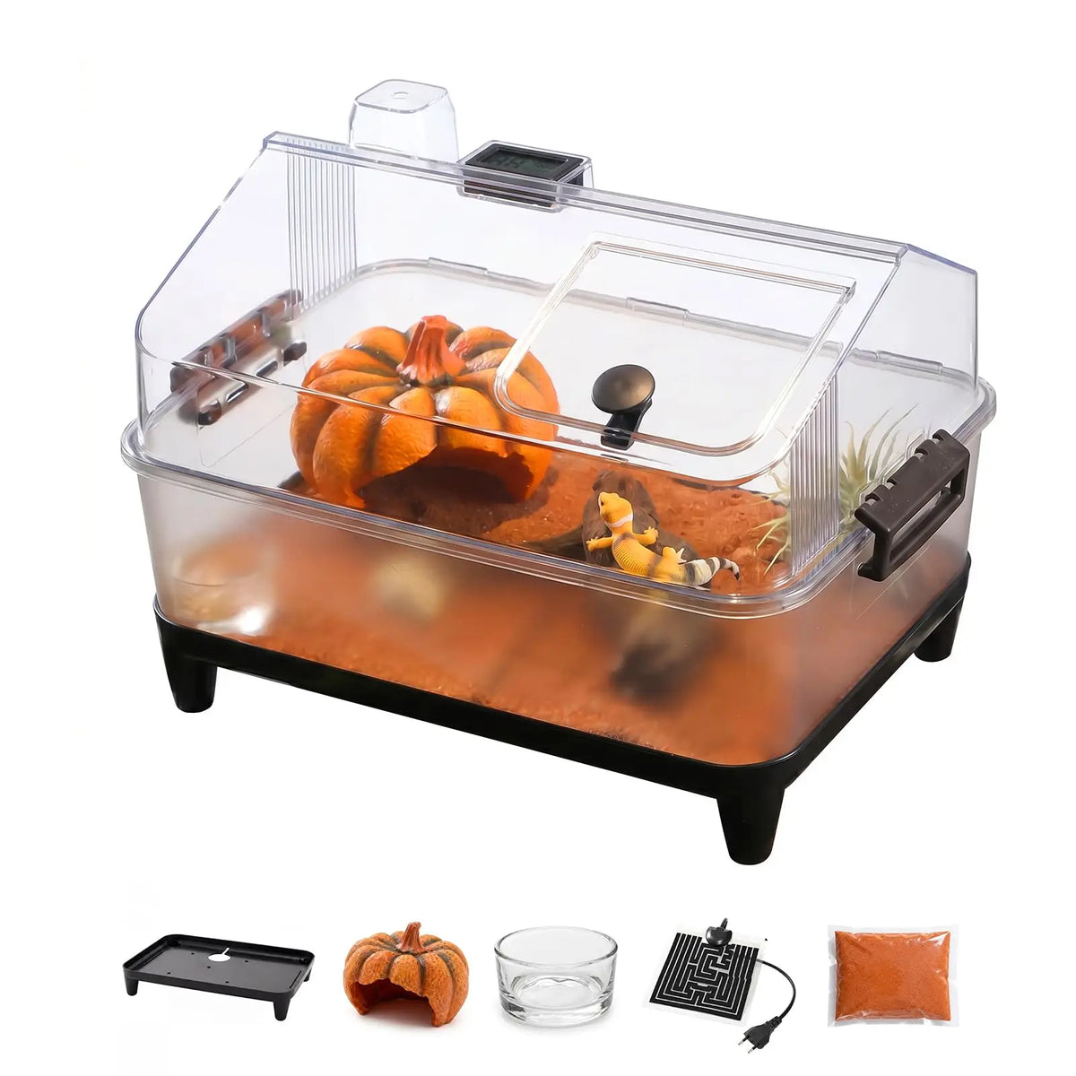 HiMiss Acrylic Reptile Terrarium Kit With Heating Pad And Hide