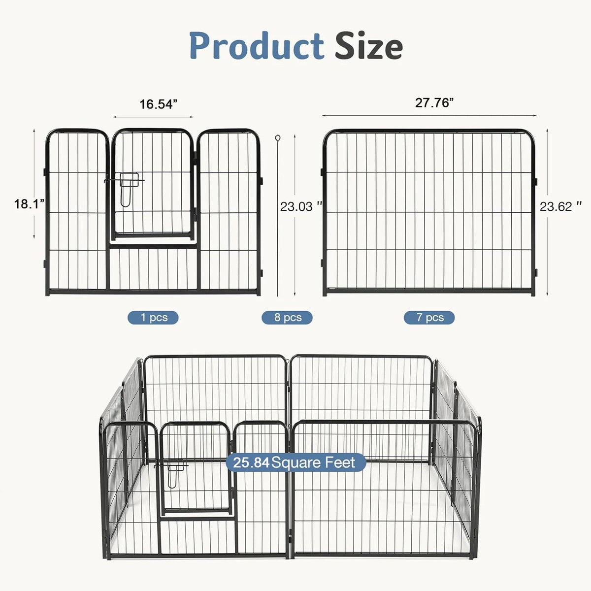 JHK Metal Foldable Dog Playpen Pet Fence For Outdoor Use