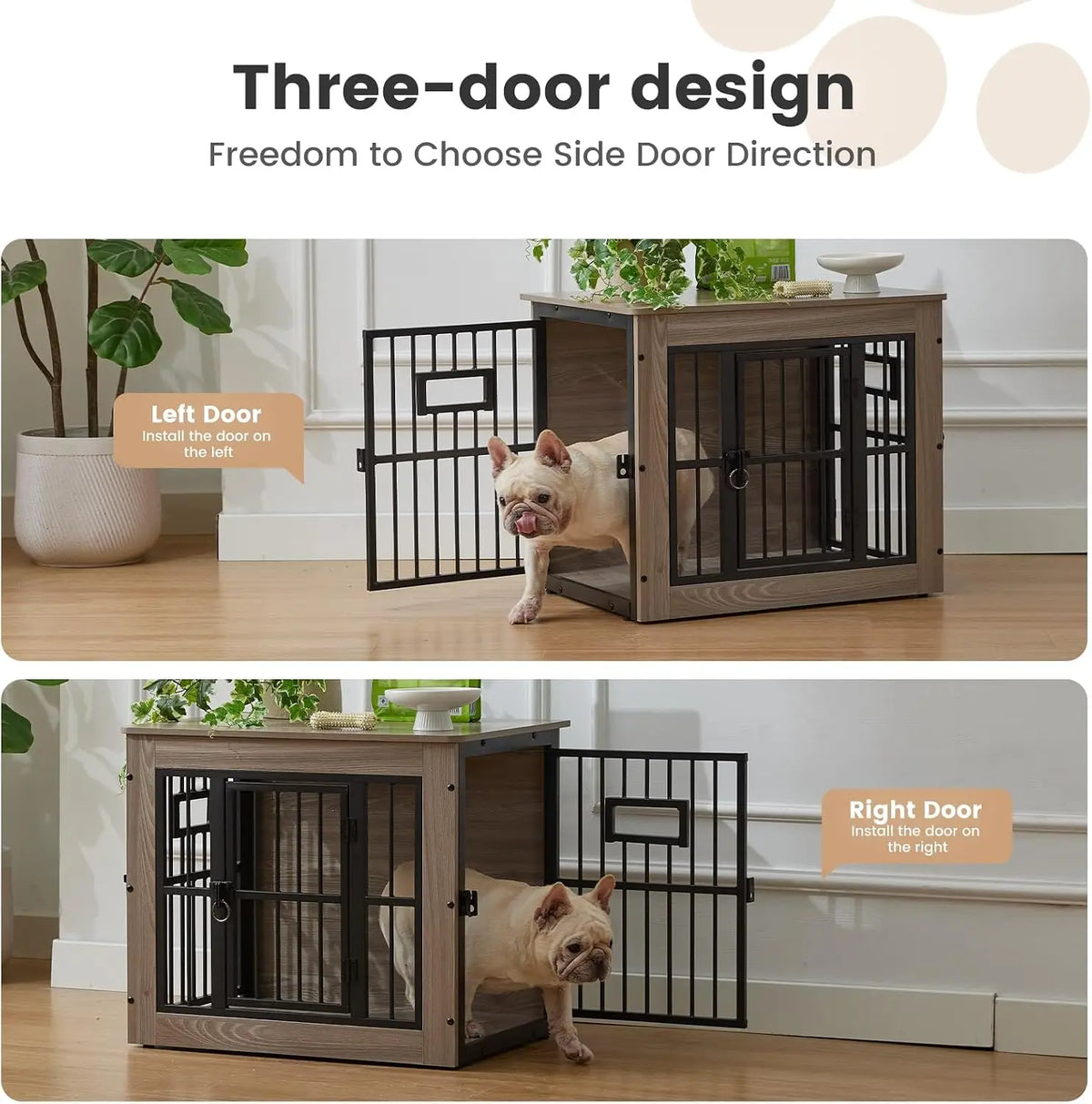 27 Inch Heavy Duty Dog Crate Furniture for Puppy/Small Dogs, Decorative Pet House End Table with 3 Doors, Wooden Cage Kennel