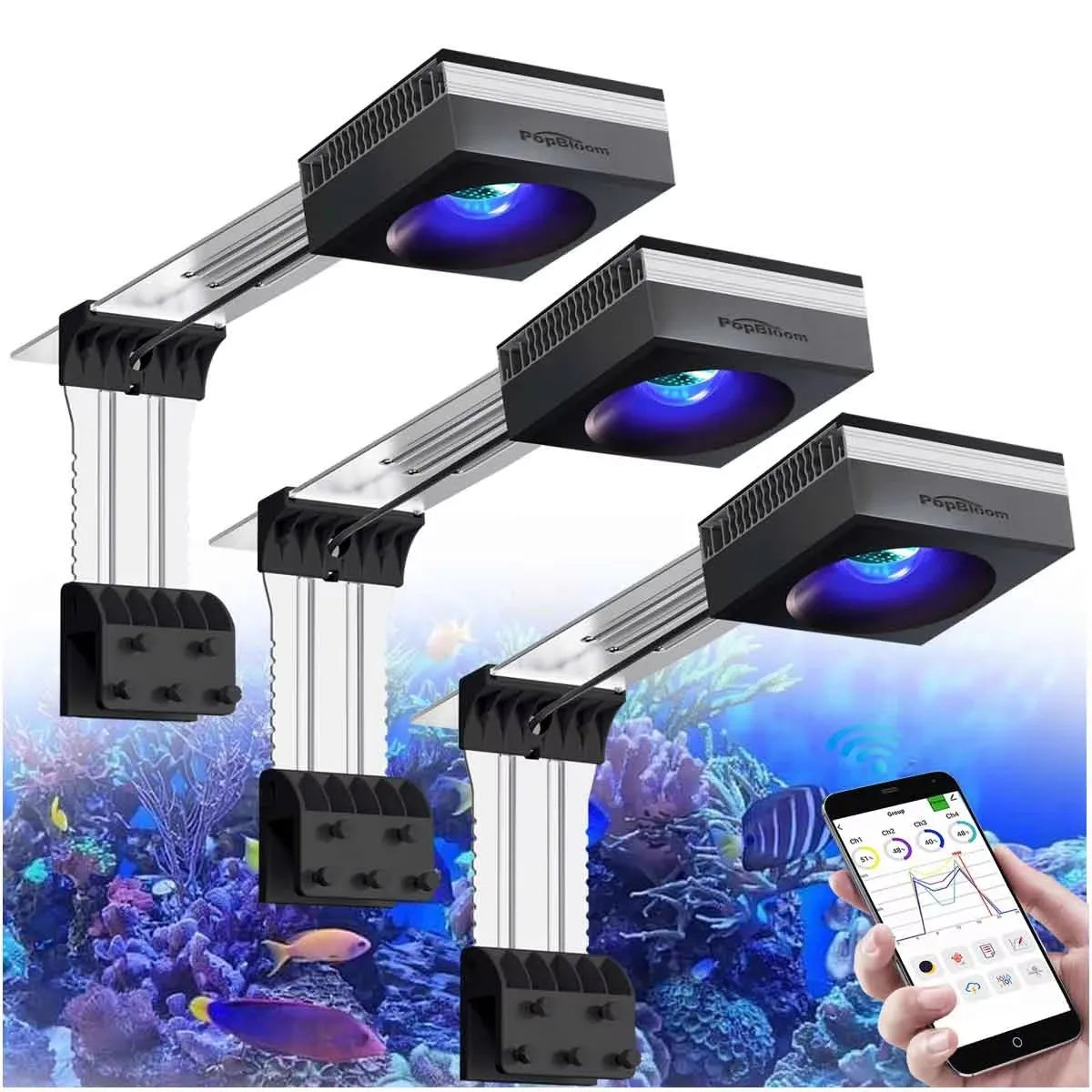 PopBloom RL90 WiFi LED Reef Aquarium Light For Coral Growth