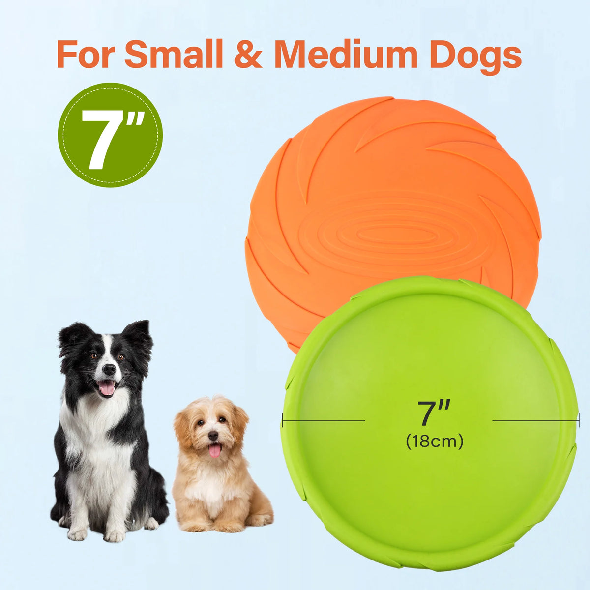 Dog Flying Disc, 2 Pack, 7 Inch, Durable Dog Toys, Nature Rubber Floating Flying Saucer for Water Pool Beach, Orange