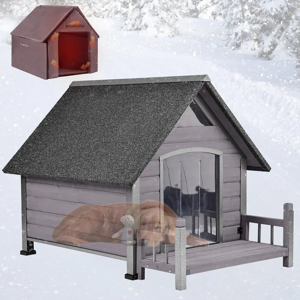 Dog House Outdoor, Insulated Dog Kennel Outside or Large Breed, 50.87" L Weatherproo Large Dog Shelter with Anti-Chewing Iron e