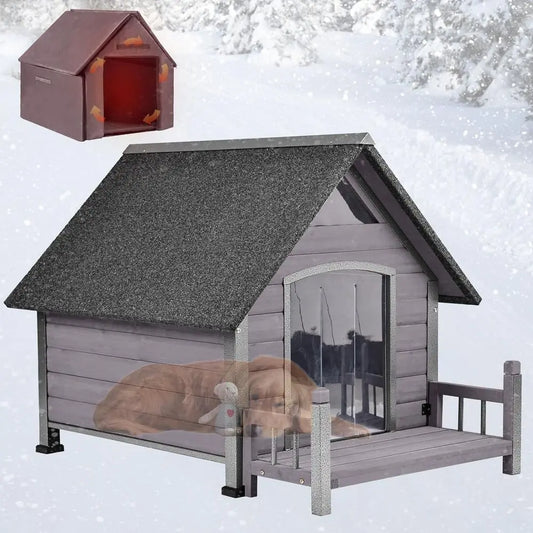 Dog House Outdoor, Insulated Dog Kennel Outside or Large Breed, 50.87" L Weatherproo Large Dog Shelter with Anti-Chewing Iron e
