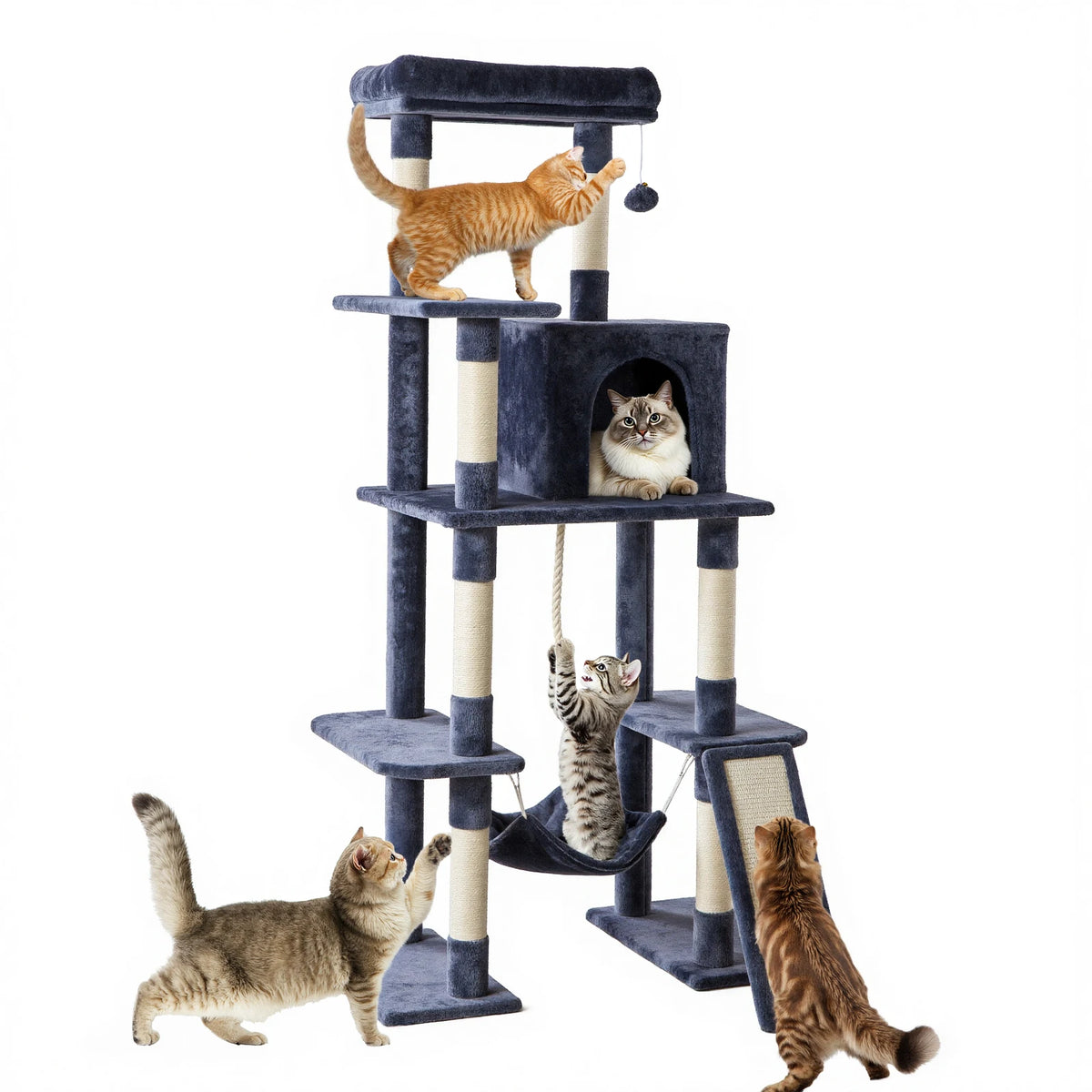 JHK Multi Tier Cat Tree Tower With Natural Sisal Posts
